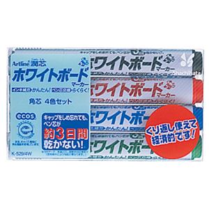 （まとめ） シヤチハタアートライン潤芯ホワイトボードマーカー 太字角芯 4色（各色1本） 70620 1パック 【×10セット】