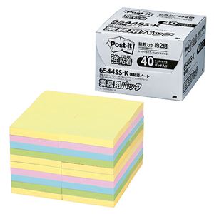 3M ポスト・イット 強粘着ノート業務用パック 75×75mm パステルカラー 4色 6544SS-K 1パック（40冊）