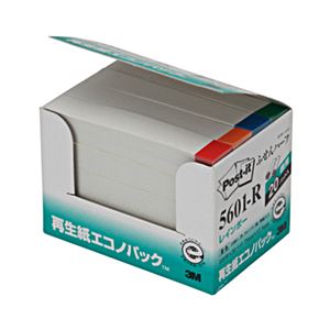 （まとめ） 3M ポスト・イット エコノパックふせんハーフ 再生紙 75×12.5mm ホワイト（4色帯入） 5601-R 1パック（20冊） 【×5セット】