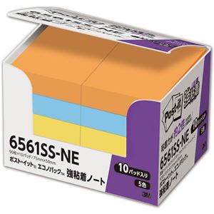 （まとめ） 3M ポスト・イット 強粘着エコノパック ノート 75×50mm ネオンカラー 5色混色 6561SS-NE 1パック（10冊） 【×5セット】