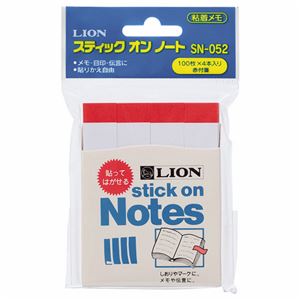 （まとめ） ライオン事務器 スティックオンノート76.2×14.0mm ホワイト（赤帯入） SN-052 1パック（4冊） 【×30セット】