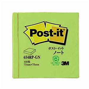 （まとめ） 3M ポスト・イット ノート再生紙スタンダードカラー 75×75mm グリーン 654RP-GN 1冊 【×30セット】