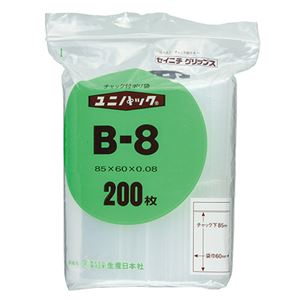 （まとめ） セイニチ ユニパック チャック付ポリエチレン ヨコ60×タテ85×厚み0.08mm B-8 1パック（200枚） 【×5セット】