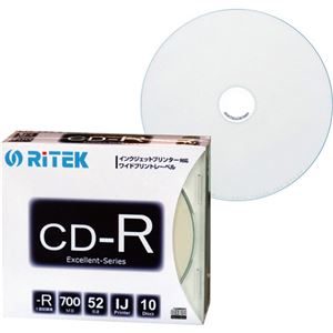 （まとめ）RITEK データ用CD-R 700MB1-52倍速 ホワイトワイドプリンタブル 5mmスリムケース CD-R700EXWP.10RT SC N1パック(10枚) 【×10セット】