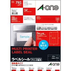 （まとめ）エーワン ラベルシール[プリンタ兼用]強粘着タイプ マット紙・ホワイト A4 44面 48.3×25.4mm 四辺余白付 782441冊(18シート) 【×5セット】