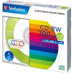 （まとめ）バーベイタム データ用CD-RW700MB 4倍速 5色カラーMIX 5mmスリムケース SW80QM5V1 1パック(5枚) 【×5セット】