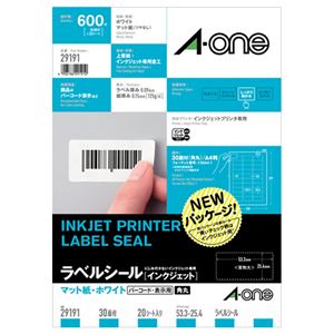 （まとめ）エーワン ラベルシール[インクジェット]マット紙・ホワイト A4 30面 53.3×25.4mm 四辺余白付 角丸 29191 1冊(20シート) 【×5セット】