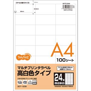 （まとめ）TANOSEE各種プリンタ対応ラベル(旧:マルチプリンタラベル) 高白色タイプ A4 24面 66×33.9mm 四辺余白付1冊(100シート) 【×3セット】