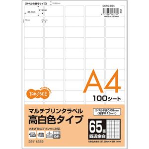 （まとめ）TANOSEE各種プリンタ対応ラベル(旧:マルチプリンタラベル) 高白色タイプ A4 65面 38.1×21.2mm 四辺余白付 角丸1冊(100シート) 【×3セット】