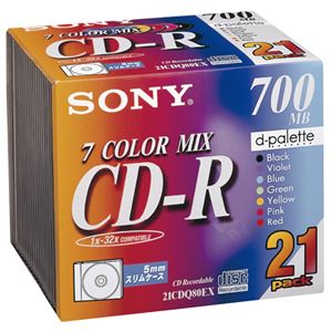 （まとめ）ソニー データ用CD-R 700MB48倍速 7色カラーMIX 5mmスリムケース 21CDQ80EX 1パック(21枚:各色3枚) 【×3セット】