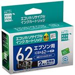 （まとめ）エコリカ リサイクルインクカートリッジ[エプソン:ICBK62互換] ECI-E62B-2PT 1箱(2個) 【×3セット】