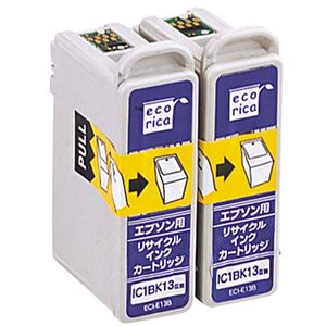 （まとめ）エコリカ リサイクルインクカートリッジ[エプソン:IC1BK13W互換] ECI-E13B2P 1箱(2個) 【×3セット】