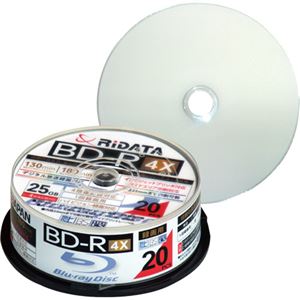 （まとめ）RiDATA 録画用BD-R 130分1-4倍速 ホワイトワイドプリンタブル スピンドルケース BD-R130PW 4X.20SP C1パック(20枚) 【×2セット】