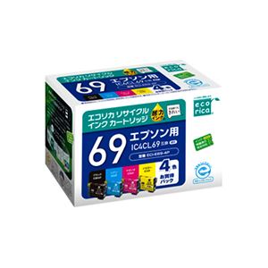 （まとめ）エコリカ リサイクルインクカートリッジ[エプソン:IC4CL69互換] ECI-E69-4P 1箱(4個:各色1個) 【×2セット】