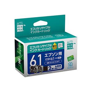 （まとめ）エコリカ リサイクルインクカートリッジ[エプソン:ICBK61互換] ECI-E61B-2PT 1箱(2個) 【×2セット】