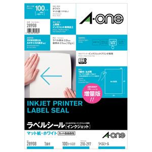 エーワン ラベルシール[インクジェット]マット紙・ホワイト A4 ノーカット 28908 1冊(100シート)