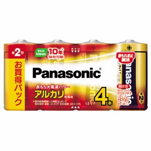 （まとめ）パナソニック アルカリ乾電池 単2形LR14XJ/4SW 1パック(4本)【×10セット】