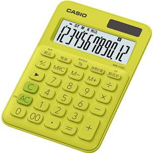 （まとめ）カシオ カラフル電卓 ミニジャストタイプ12桁 ライムグリーン MW-C20C-YG-N 1台【×5セット】