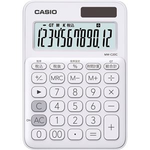 （まとめ）カシオ カラフル電卓 ミニジャストタイプ12桁 ホワイト MW-C20C-WE-N 1台【×5セット】