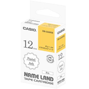 （まとめ）カシオ NAME LANDパステルアッシュテープ 12mm ソフトオレンジ/グレー文字 XR-12ASOE 1個【×5セット】