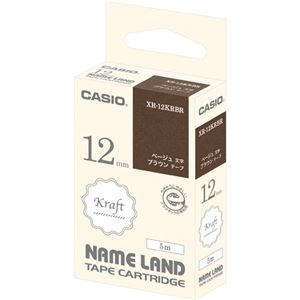 （まとめ）カシオ NAME LANDクラフトテープ 12mm ブラウン/ベージュ文字 XR-12KRBR 1個【×10セット】