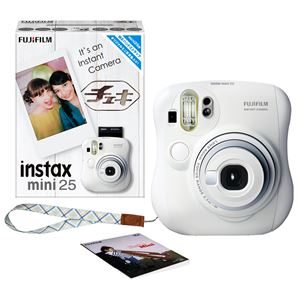 富士フイルム インスタントカメラ チェキinstax mini25 ホワイト 純正ハンドストラップ付 INSMINI25 WHITE N 1台