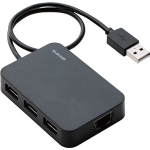 （まとめ）エレコム 有線LANアダプターUSB2.0(Type-A) USBハブ機能付 ブラック EDC-FUA2H-B 1個【×3セット】