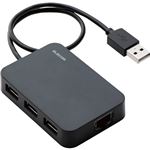 （まとめ）エレコム 有線LANアダプターUSB2.0(Type-A) USBハブ機能付 ブラック EDC-FUA2H-B 1個【×3セット】