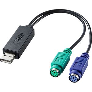 （まとめ）サンワサプライUSB-PS/2変換コンバータ USB(A)オス-ミニDIN6pinメス×2 USB-CVPS4 1本【×3セット】