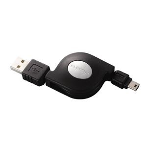 （まとめ）エレコム 巻き取り式USB2.0準拠モバイルケーブル (A)オス-mini(B)オス ブラック 1.5m USB-RLM5151個【×3セット】