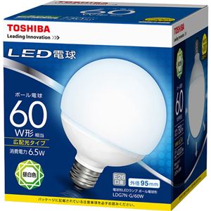 （まとめ）東芝ライテック LED電球 ボール電球形60W形相当 6.5W E26 昼白色 LDG7N-G/60W 1個【×3セット】