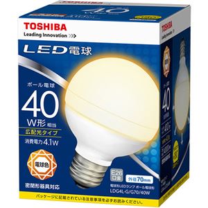 （まとめ）東芝ライテック LED電球 ボール電球形40W形相当 4.1W E26 電球色 LDG4L-G/G70/40W 1個【×3セット】