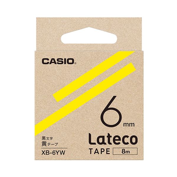（まとめ）カシオ ラテコ 詰替用テープ6mm×8m 黄/黒文字 XB-6YW 1個(×10セット) b04