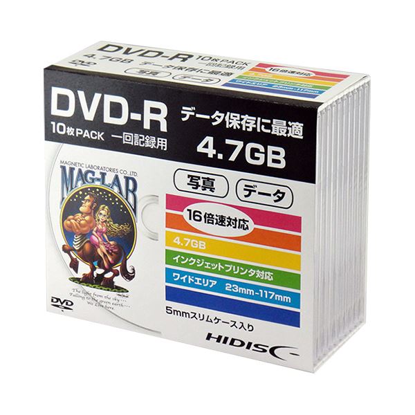 （まとめ）ハイディスク データ用DVD-R4.7GB 1-16倍速 ホワイトワイドプリンタブル 5mmスリムケース HDDR47JNP10SC 1パック（10枚） (×2