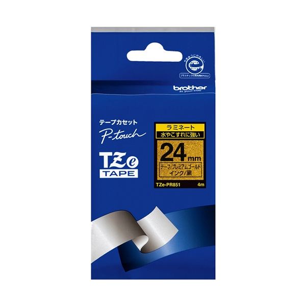 (まとめ) ブラザー ピータッチ TZeテープ おしゃれテープ プレミアムタイプ 24mm プレミアムゴールド/黒文字 TZE-PR851 1個 (×5セット)