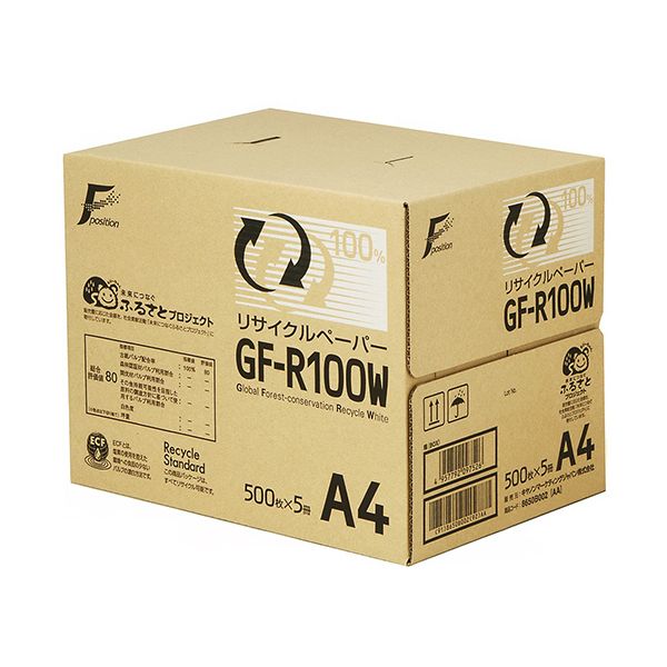 【商品名】 キヤノン リサイクルペーパー GF-R100W A4 8650B002 1箱（2500枚：500枚×5冊） 【ジャンル・特徴】 キヤノン純正リサイクルペーパー [ 8650B002 ] 関
