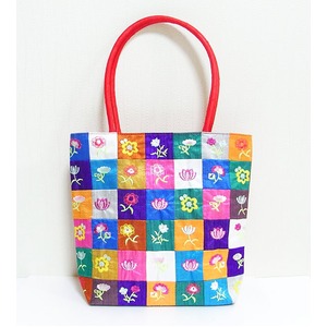 手織りシルクの刺繍フラワーパッチワークバッグ/レッド