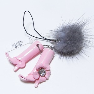 日本製牛革仕様のハンドメイドストラップ(ブーツ)　ベビーピンク 商品画像