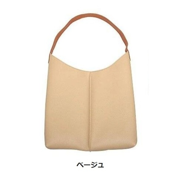 薄いのに収納力あり♪使いやすい柔らかシンプルショルダーバッグ/ベージュf00