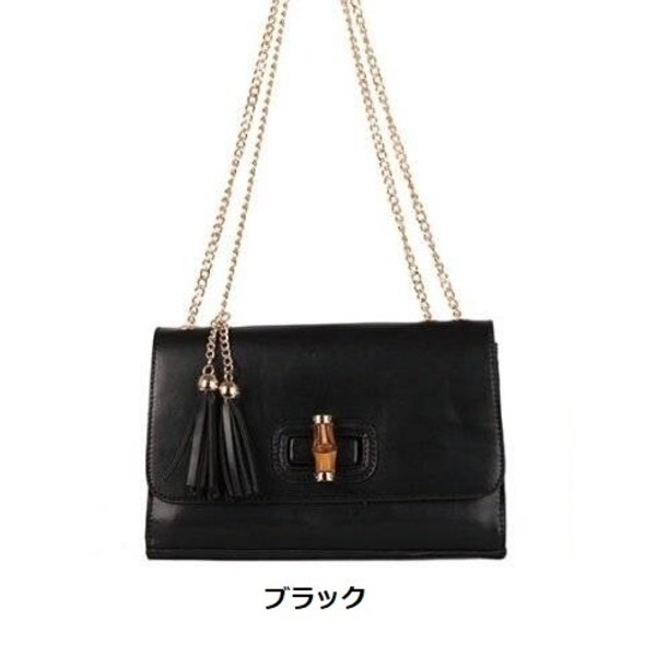 全7色カッチリフタ付♪バンブーバックルのショルダーバッグ/ブラックf00