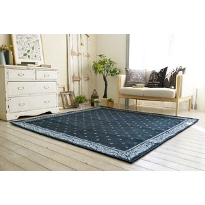 洗えるシェニールプリントラグ『バンダナボーダー』130×185cmブルー