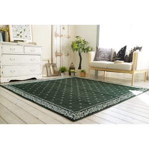 洗えるシェニールプリントラグ『バンダナボーダー』200×250cmグリーン