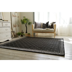 洗えるシェニールプリントラグ『バンダナボーダー』200×250cmブラック