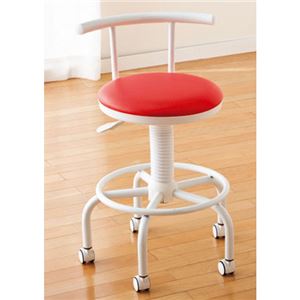 座り心地のよいキッチンチェア フットレスト/キャスター付き 高さ調節可 レッド(赤) - 拡大画像