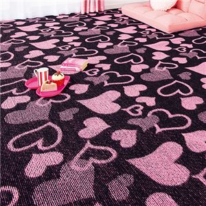 はっ水加工タフトカーペット 2： 江戸間3畳 ブラック×ピンクハート