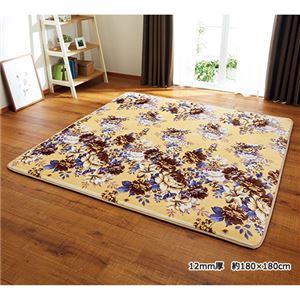あったかラグマットと多機能アルミシート2点セット 【花柄 12： 12mm厚/約180cm×280cm】 長方形 - 拡大画像