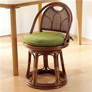 籐回転椅子/チェア 【1： ロータイプ】 座面高28cm 木製 グリーン(緑) - 拡大画像