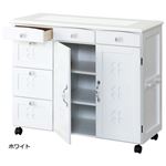 かわいいキッチンカウンター/キッチン収納 【幅84cm】 木製 キャスター付き タイル天板 ホワイト(白) 【半完成品】