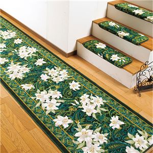 ユリ柄廊下敷き/ラグマット 【グリーン/約65cm×120cm】 アクリル100％ 抗菌防臭機能付き 裏面：滑りにくい加工 日本製