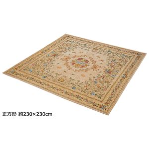 ブーケ柄ゴブラン織カーペット/絨毯 【2畳/約185×185cm ベージュ】 ホットカーペットカバー・床暖房対応 すべりにくい加工
